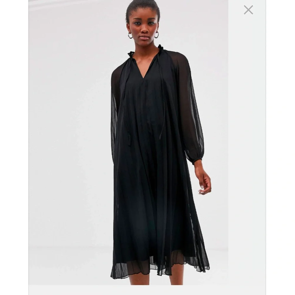 ASOS DESIGN pleated trapeze midi dress with long sleeves - Picture 6 of 8